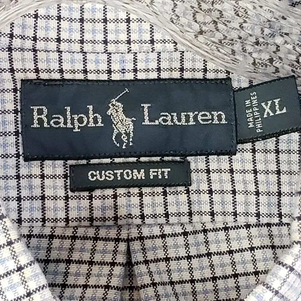 Polo Ralph Lauren Shirt Oxford Button Down Mens Size XL LS White Blue Plaid